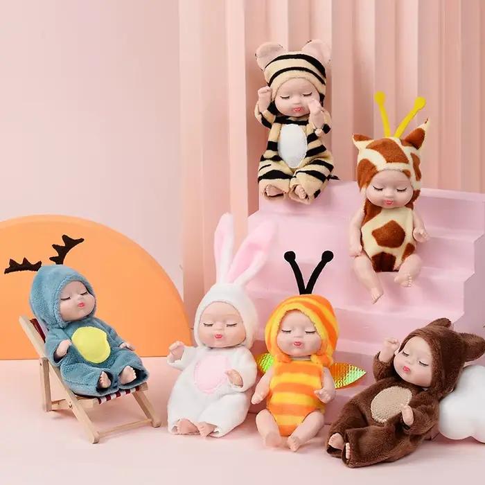 1 pièces Kawaii 12cm Simulation renaissance poupées jouet Mini mignon dormir bébé série poupée dessin animé Animal