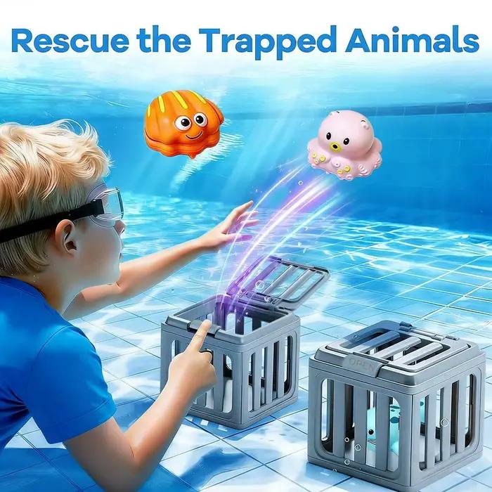 Ensemble de jouets de plongée pour enfants pour piscine, jeux aquatiques d'été, jouet d'entraînement sous-marin, cage de rangement, jouets de bain animaux marins pour garçons et filles