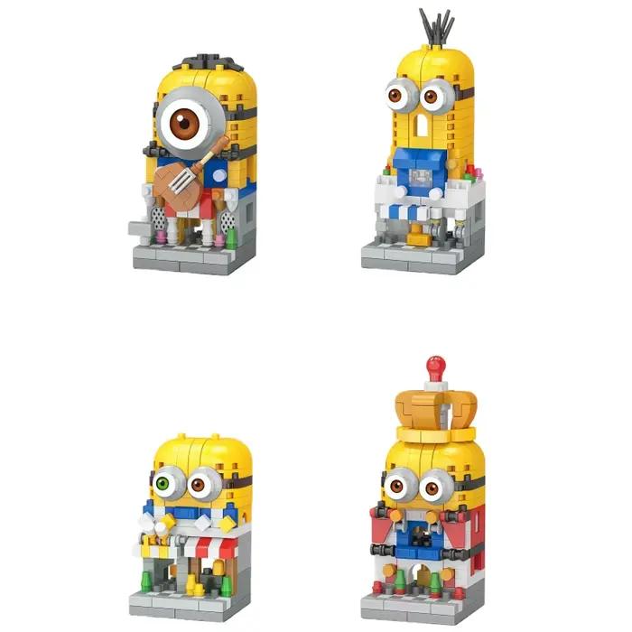 Blocs de construction Minions 4 pièces dessin animé mignon jouet éducatif interactif décoration de bureau pour enfant occasions spéciales anniversaire fête de fin d'année