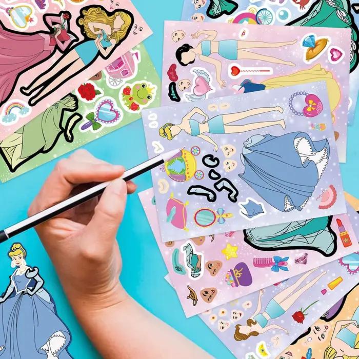 8/16 feuilles d'autocollants puzzle mignons de princesses Disney, à assembler soi-même pour créer des visages, jouet éducatif, décalcomanies, décoration de fête