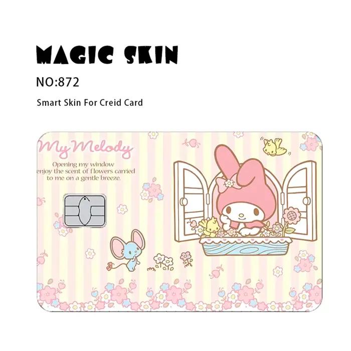 Autocollant Hello Kitty et My Melody pour protection de carte de crédit et débit, étiquette de film en PVC pour usage quotidien et cadeau pour fans de dessin animé