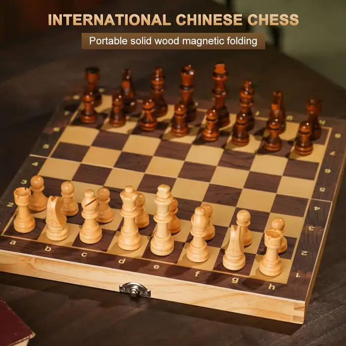 Jeu d'échecs, de dames et de backgammon 3 en 1 en bois