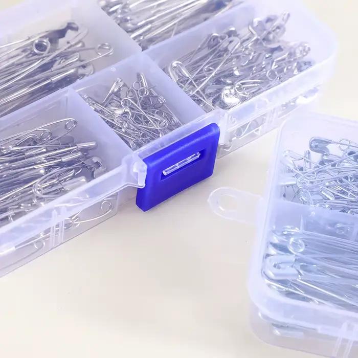 Kit de broches de sûreté argentées avec boîte de rangement pour la couture de vêtements