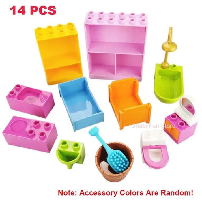 Gros blocs de construction maison Architecture fenêtre mur toit meubles série scène accessoires assemblage jouets éducatifs pour enfants