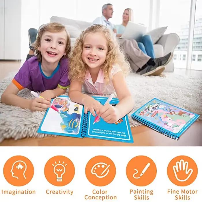 Livre magique de dessin à l'eau pour enfants planche à dessin réutilisable carnet d'apprentissage de la peinture et coloriage occasions spéciales noël anniversaire et éducation sensorielle
