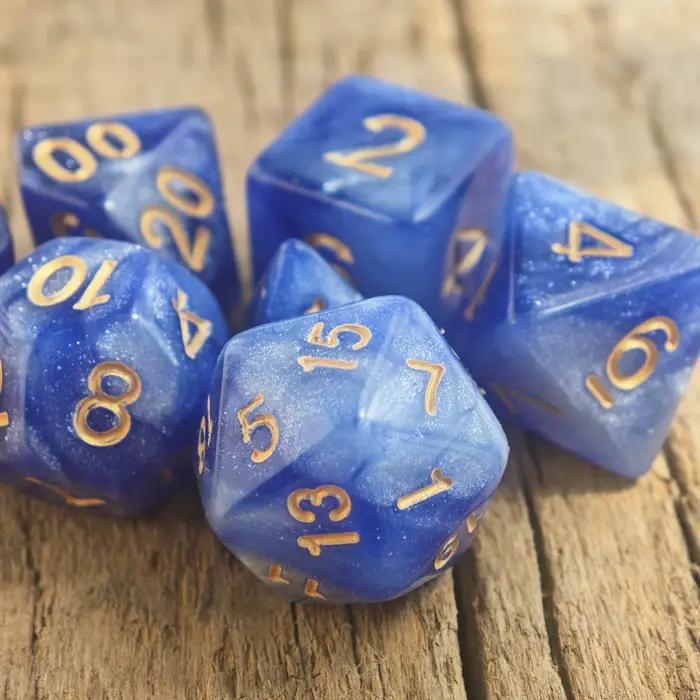 7 pièces/ensemble jeu de dés galaxie bleu et blanc D4 D6 D8 D10 D % D12 D20 dés D & D RPG donjons et Dragons jeu de bureau