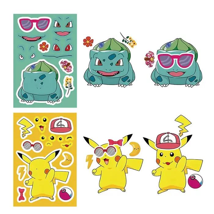 8/16 feuilles d'autocollants puzzle Kawaii mignons Anime Pokémon Pikachu pour créer un visage