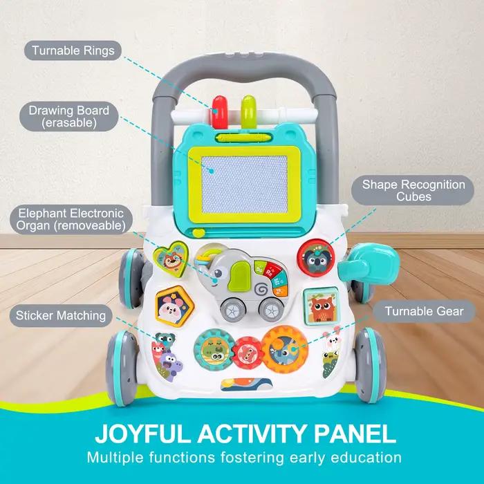 Trotteur musical multifonctionnel pour bébé avec tableau de dessin