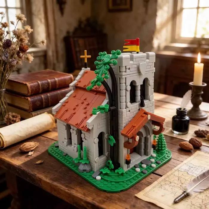 Blocs de construction de l'Église des Chevaliers Lionnais Médiévaux MOC-153931, modèle d'architecture de château médiéval, briques à assembler, jouet cadeau pour adultes