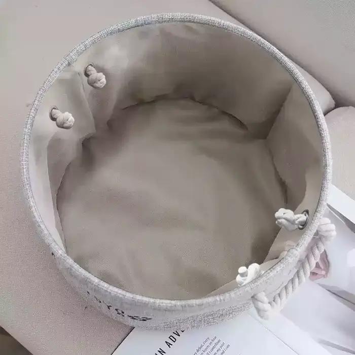 Grand panier de rangement pour jouets de chien en tissu simili lin - Organisateur rond spacieux pour jouets et accessoires pour animaux de compagnie avec poignées