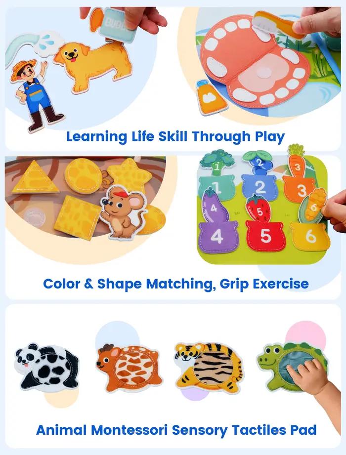 Jouets Montessori, livre occupé pour enfants, forme de couleur, Cognition animale, jouets d'éducation précoce, chiot, livre silencieux, jouets à motricité Fine