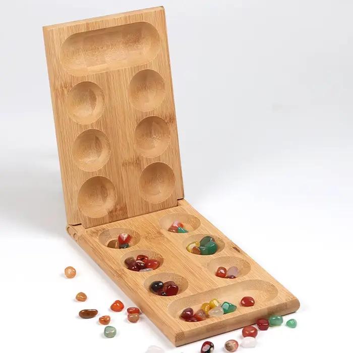 Riverstones & Bamboo Jeu de société Mancala pliable - Jeu de table classique amusant avec plateau en bois pour adultes et enfants