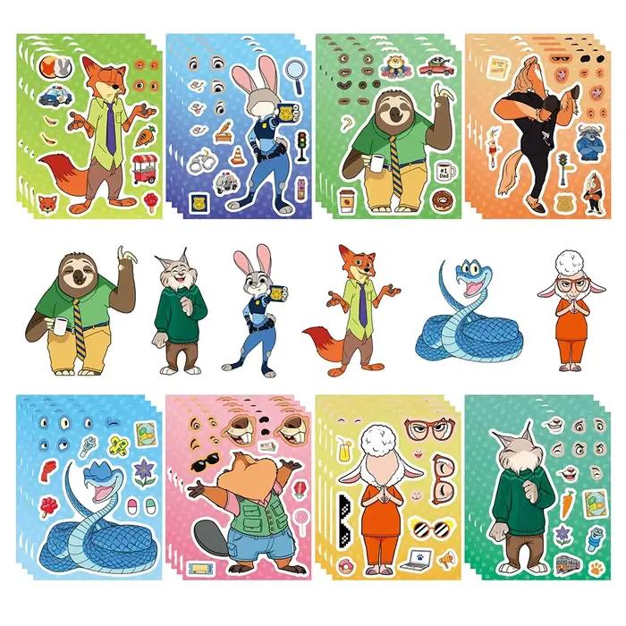 8/16 feuilles dessin animé Disney Zootopia 2 autocollants de Puzzle mignon Judy Nick