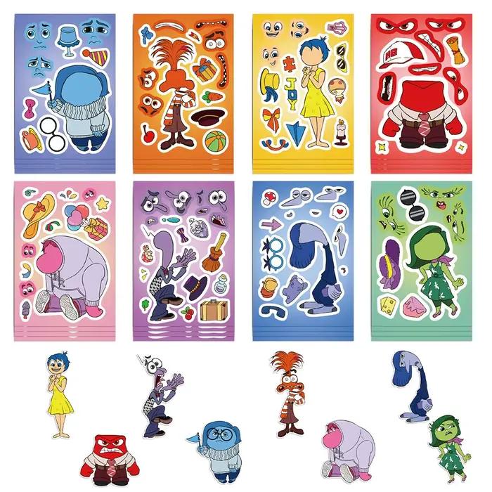 8/16 feuilles d'autocollants puzzle mignons Disney Inside Out pour créer un visage