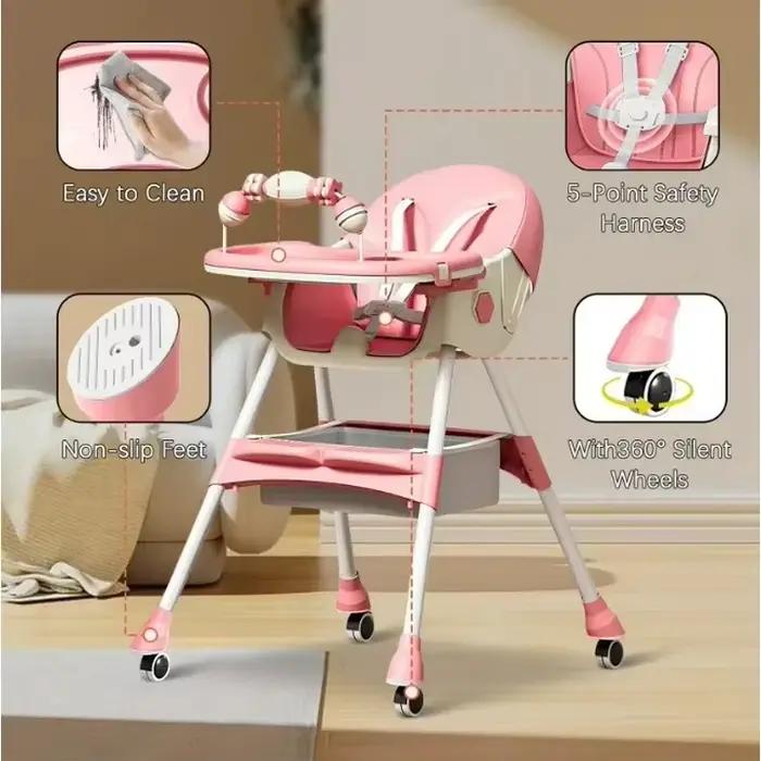 Chaise haute pliable 4 en 1 pour bébé