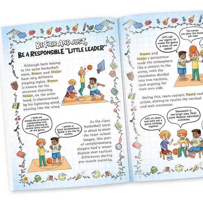 Cahier de travail sur le thème du leadership, bandes dessinées éducatives pour développer les compétences de communication des enfants, livres de leadership pour enfants