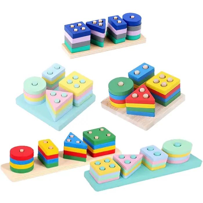 Blocs de construction quatre ensembles de colonnes à manches géométriques pour enfants
