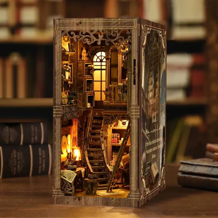 Kit de bricolage de coin de livre en bois pour salle de collection de livres Vintage