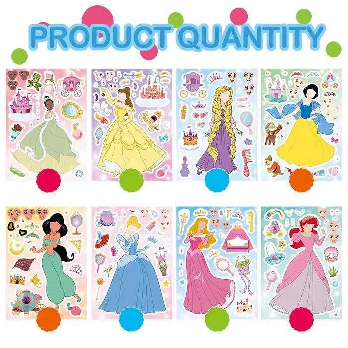 8/16 feuilles d'autocollants puzzle mignons Disney Anime Princesse Belle Ariel