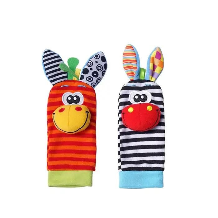 Hochet pour bébé, jouets, animaux en peluche mignons, hochet de poignet, chaussettes de recherche de pieds de 0 à 12 mois, cadeau pour nouveau-né, garçon et fille, 2 pièces/ensemble