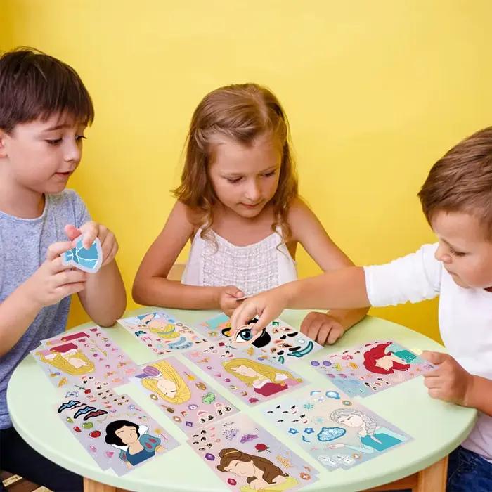 8/16 feuilles Disney princesse Puzzle autocollants faire un visage enfants drôle assembler Puzzle bricolage dessin animé autocollant enfants jouets éducatifs