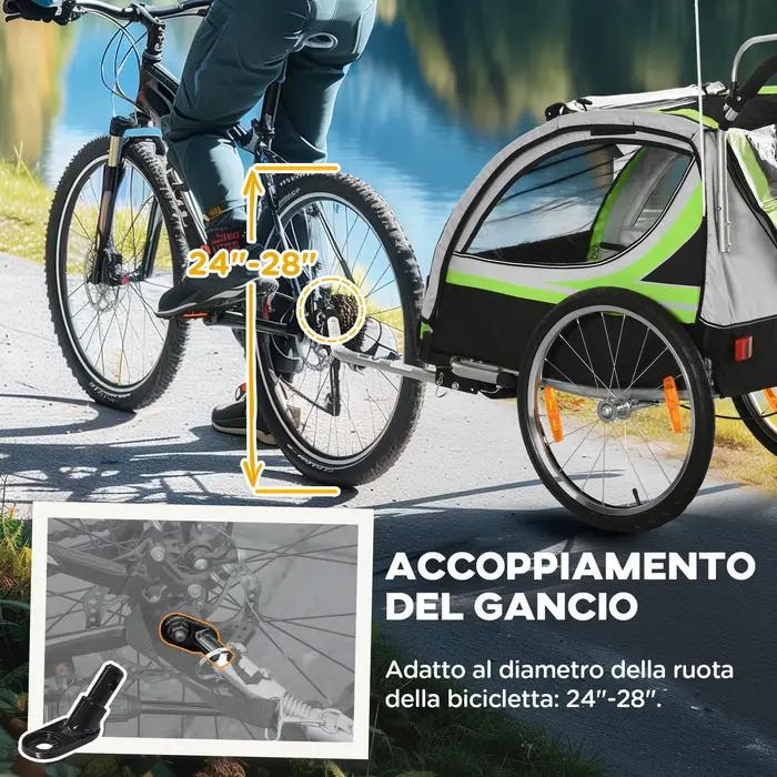 Remorque et poussette 2-en-1 HOMCOM pour enfants avec frein, ceinture 5 points, remorque de vélo avec poches latérales pour une sécurité maximale et des aventures en famille