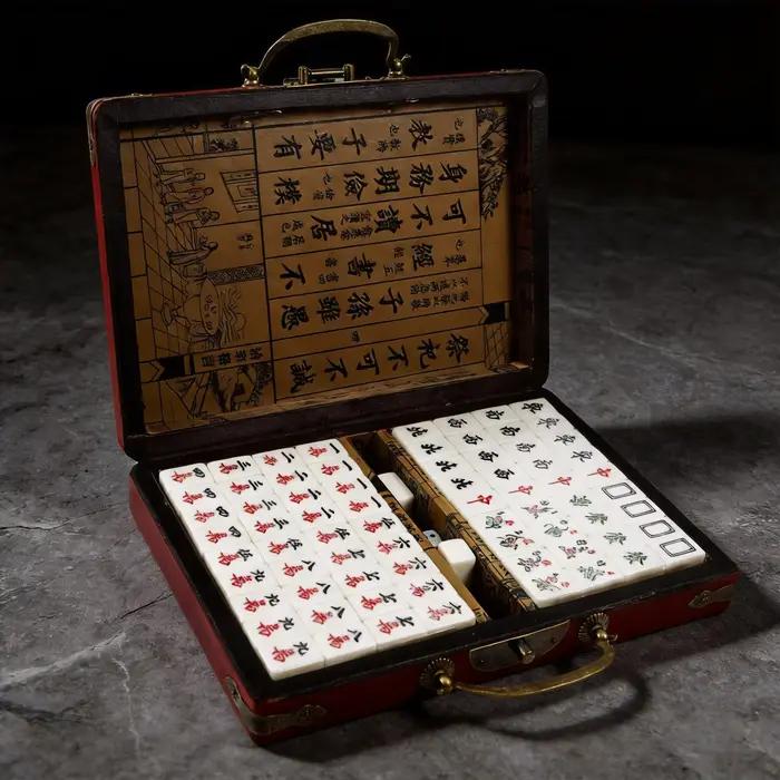 Jeu de Mahjong Chinois Vintage Traditionnel avec 144 Tuiles