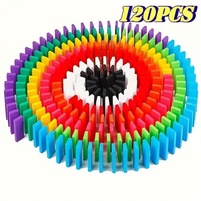 Ensemble de dominos multicolores, blocs de construction et d'empilement, jeu de société en bois pour jouer créativement, cadeaux de fête, 120 pièces multicolores pour enfants et adolescents occasions spéciales