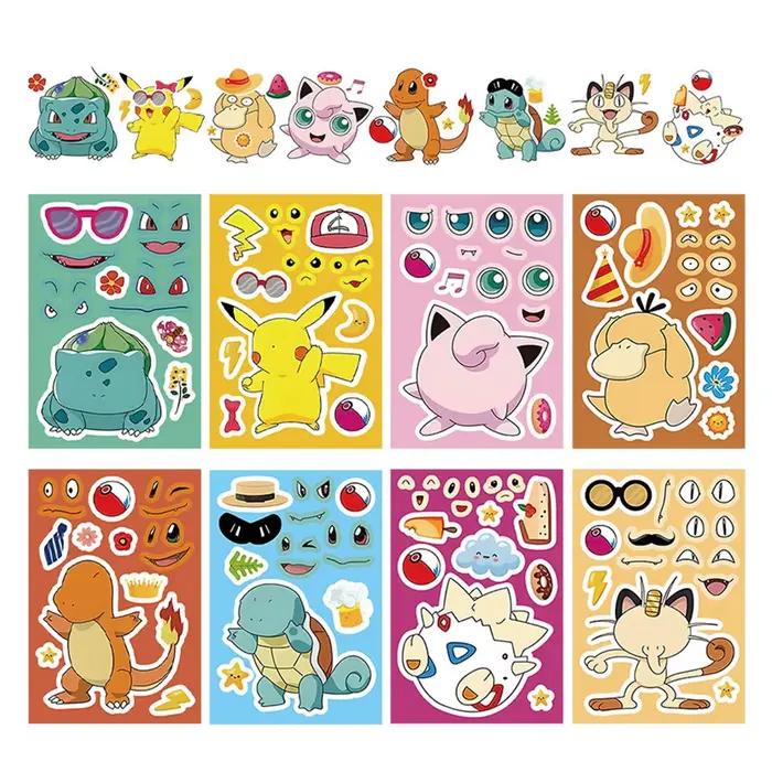 8/16 feuilles d'autocollants puzzle Kawaii mignons Anime Pokémon Pikachu pour créer un visage
