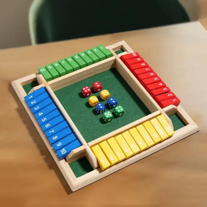 Fermez la boîte jeu de société de dés enfants jouets d'apprentissage des mathématiques précoces 4 joueurs rabats en bois jeu de dés jouets de fête interactifs Parent-enfant