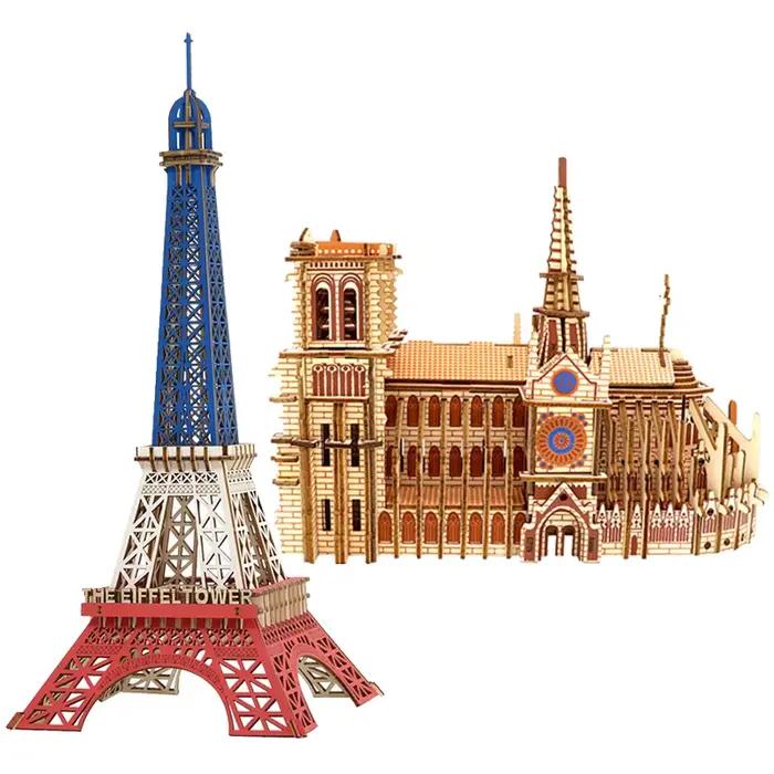 Puzzle en bois 3D de la Tour Eiffel et de la Cathédrale Notre-Dame construction éducative pour enfants et décoration intérieure occasions spéciales