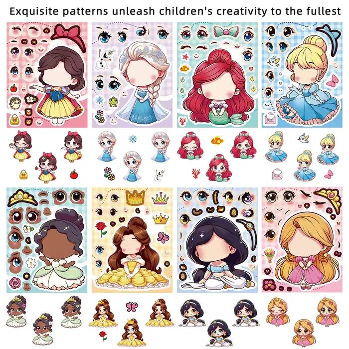 16 feuilles d'autocollants graffiti puzzle de princesse Disney
