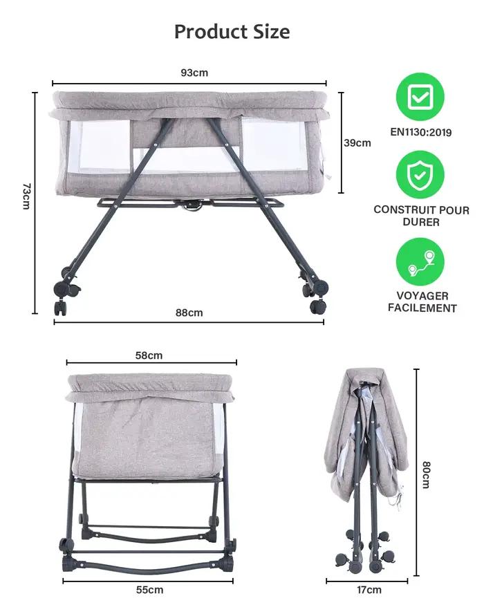 Lit de voyage Baby Grab-and-go avec matelas et roues silencieuses