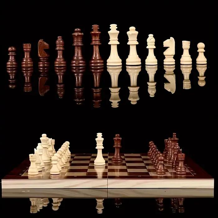 Jeu d'échecs en bois 3-en-1 de 24 cm/34 cm