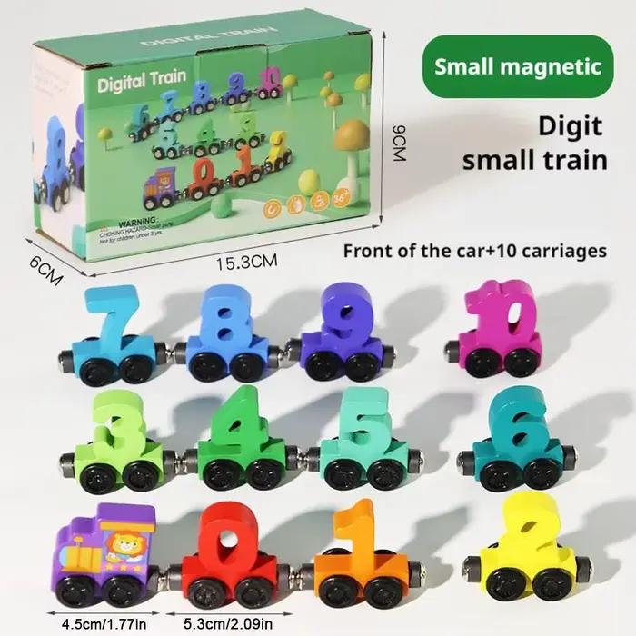 Train magnétique en bois avec blocs de construction