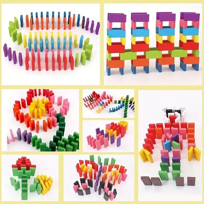 Ensemble de dominos multicolores, blocs de construction et d'empilement, jeu de société en bois pour jouer créativement, cadeaux de fête, 120 pièces multicolores pour enfants et adolescents occasions spéciales