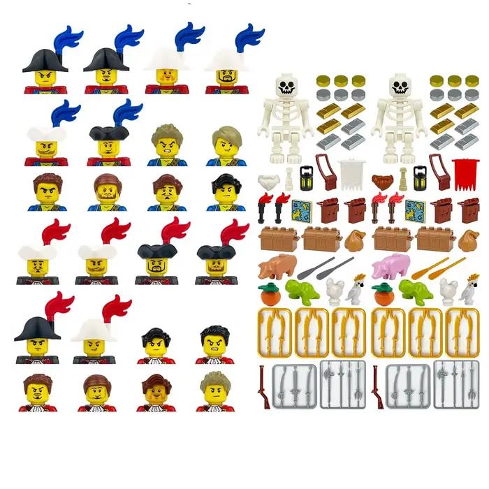 Ensemble de construction de bateau pirate avec 12 mini figurines, squelette de pirate, trésor, armes et accessoires – Kit de briques jouets