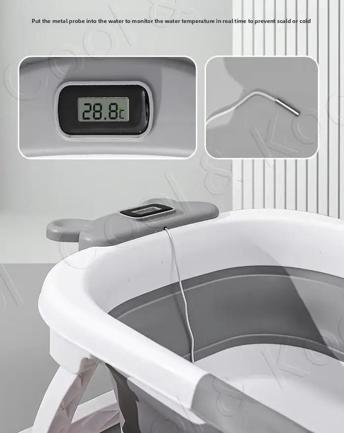 Baignoire pliable en silicone pour bébé avec capteur de température