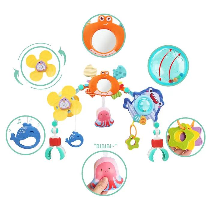 Jouets d'arc de poussette pour bébé forme animale avec pinces réglables couleurs vives pour stimulation sensorielle et développement moteur 0-12 mois