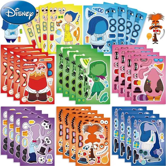 8/16 feuilles film de dessin animé Disney à l'envers 2 autocollants de Puzzle faire un visage jeu amusant pour enfants
