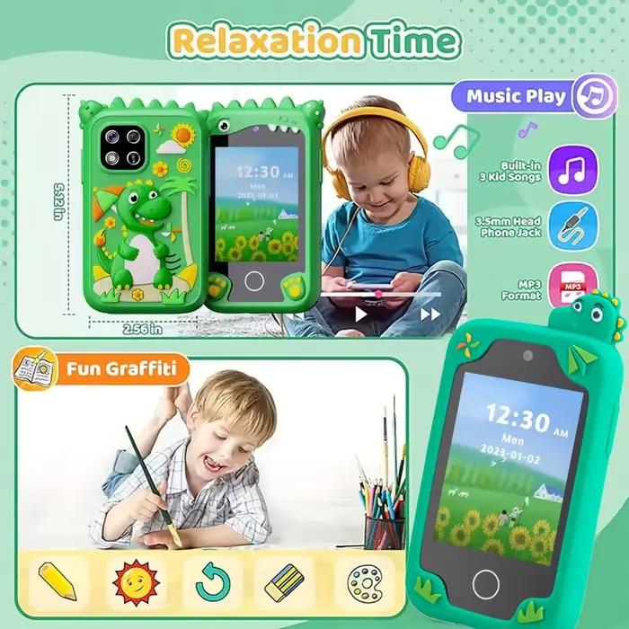 AMORUS enfants téléphone musical double caméra lecteur Mp3 fonction de jeu dessin animé bébé Mobile pour filles garçons anniversaire cadeaux de noël