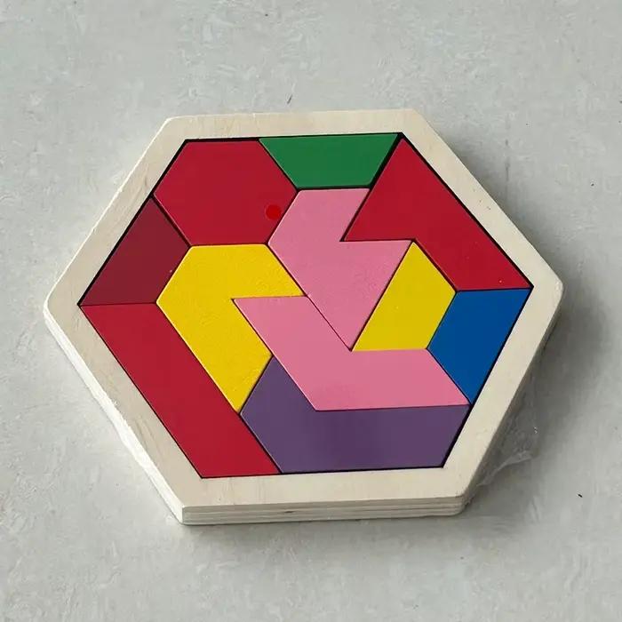 Puzzle en bois hexagonal 11 pièces