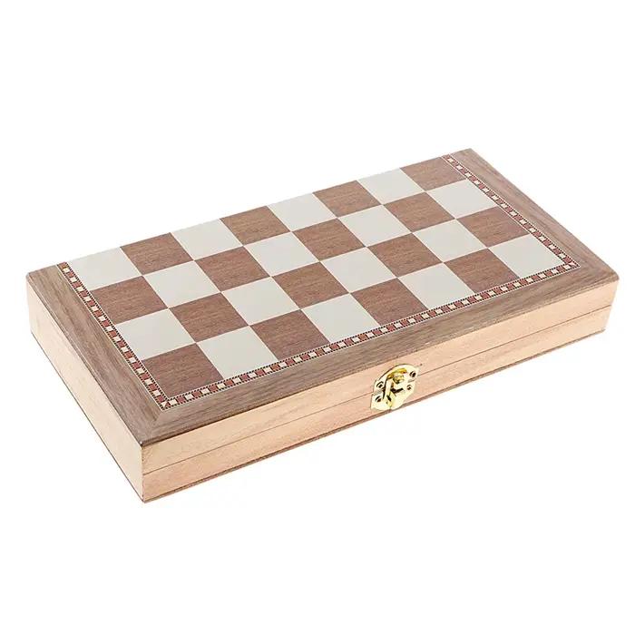 Grand jeu d'échecs en bois pliable et portable avec trois pièces