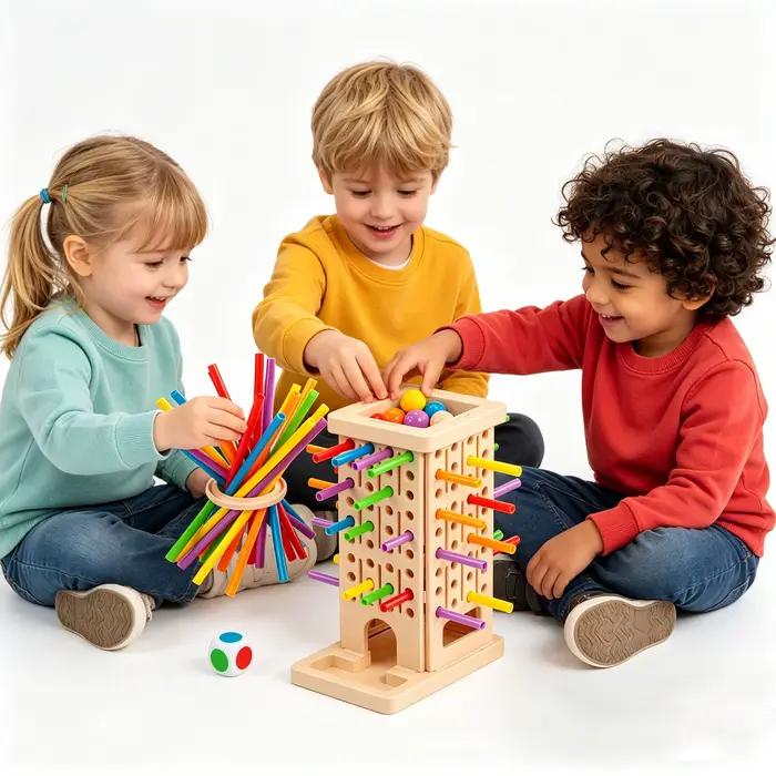 Jeu de tirage de bâtonnets Montessori - Jouet coloré pour développer la motricité fine