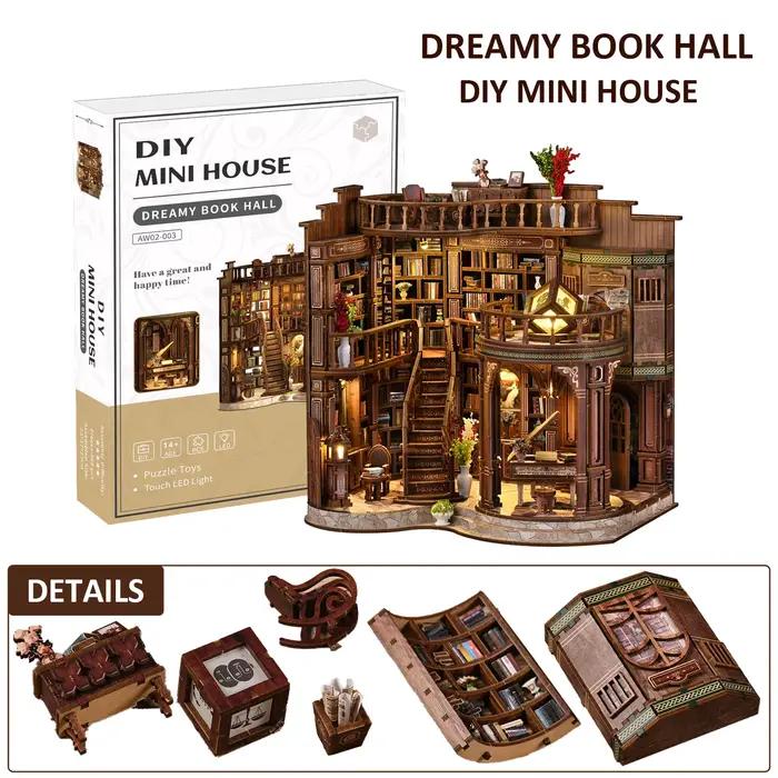 Kit de construction de maison miniature en bois DIY Book Hall