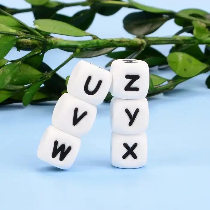 LOFCA 40 pièces/lot Alphabet 12mm lettre de qualité alimentaire perles en Silicone bébé perle sucette chaîne sans BPA