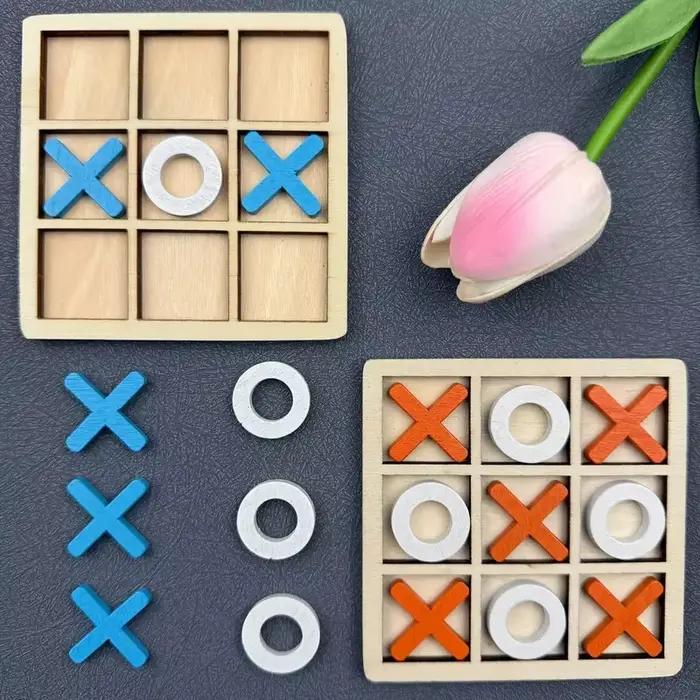 Jeu de puzzle Tic Tac Toe en bois pour deux joueurs