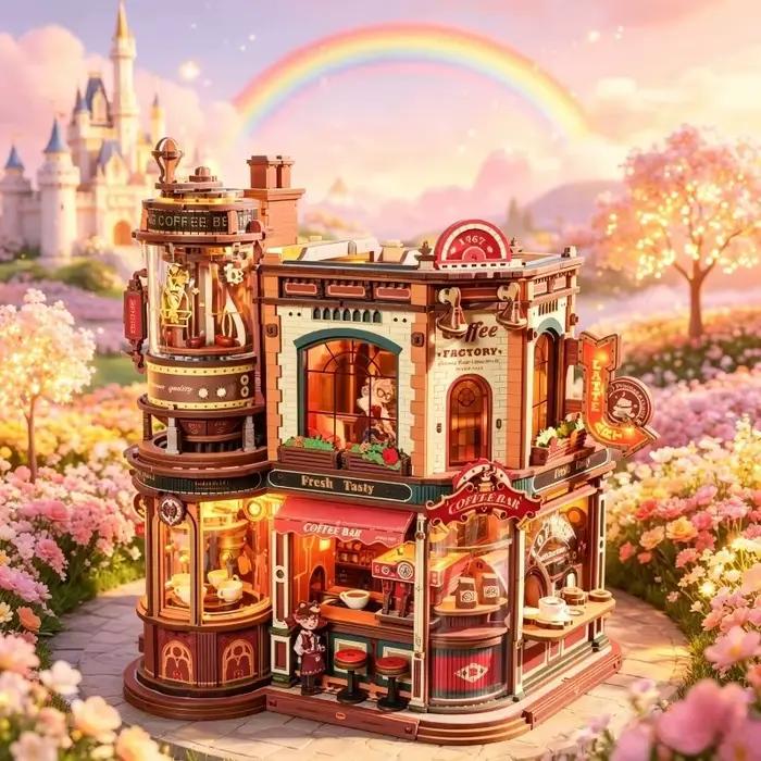 Puzzle en bois DIY Usine à café avec lumières et musique pour adultes, cadeau d'anniversaire, occasion spéciale, puzzle artisanal en bois, cadeau de collection, construction en bois, puzzle de construction, cadeau de Noël pour amateurs de café