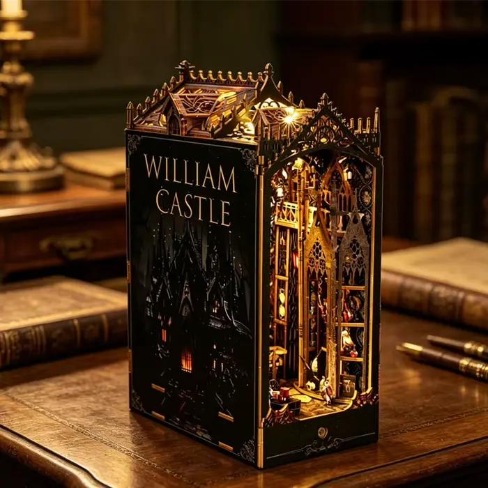 Zuuton Kit Coin Livre Château William Gothique Bois DIY Puzzle 3D Scène Miniature
