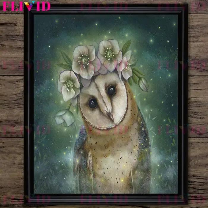 Toile d'art mural Vintage, fille elfe et animaux dans la forêt, associée un lapin mystérieux, un hibou, un ours, une affiche d'art et une décoration de maison imprimée